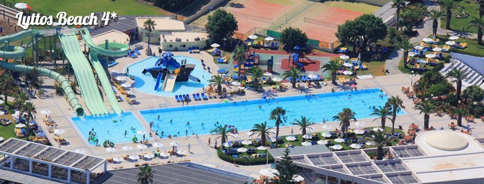 Общий вид отеля с аквапарком Lyttos beach